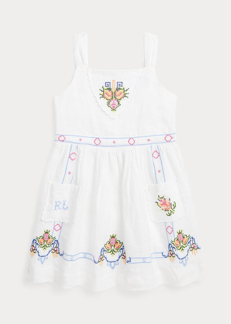 Vestidos Polo Ralph Lauren Niña 1.5-6.5 Años Floral Embroidered Linen Chile Blancas TRWMG-2614